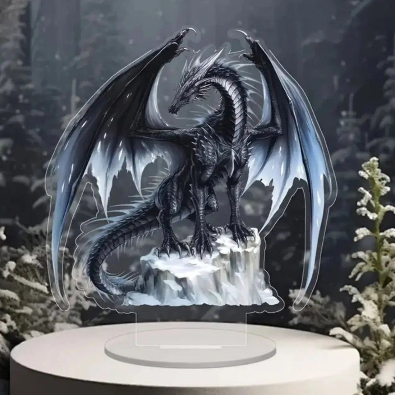 Black Dragon 2D Flat Acrylic Figurine Dragon Table Ornament Dragon Desk Decor-MoonChildWorld