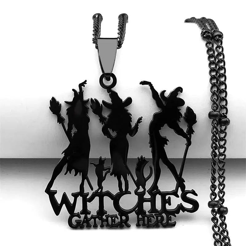 Witches Gather Here Gothic Necklace Witchcraft Jewelry-MoonChildWorld