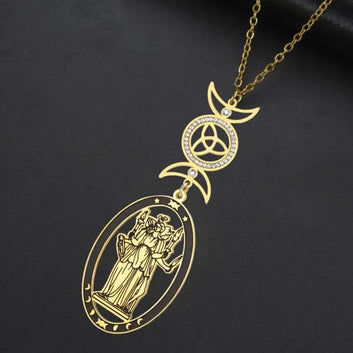Triple Moon Goddess Necklace Hecate Goddess Wicca Necklace Pagan Jewelry