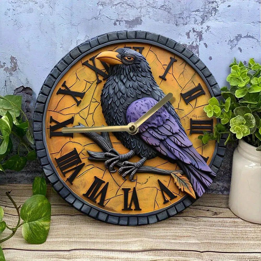 Gothic Crow Wall Clock Dark Raven Wall Clock-MoonChildWorld