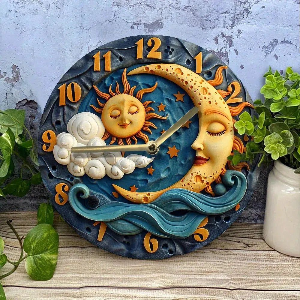 Mystic Sun Moon Wall Clock Wicca Pagan Wall Clock-MoonChildWorld