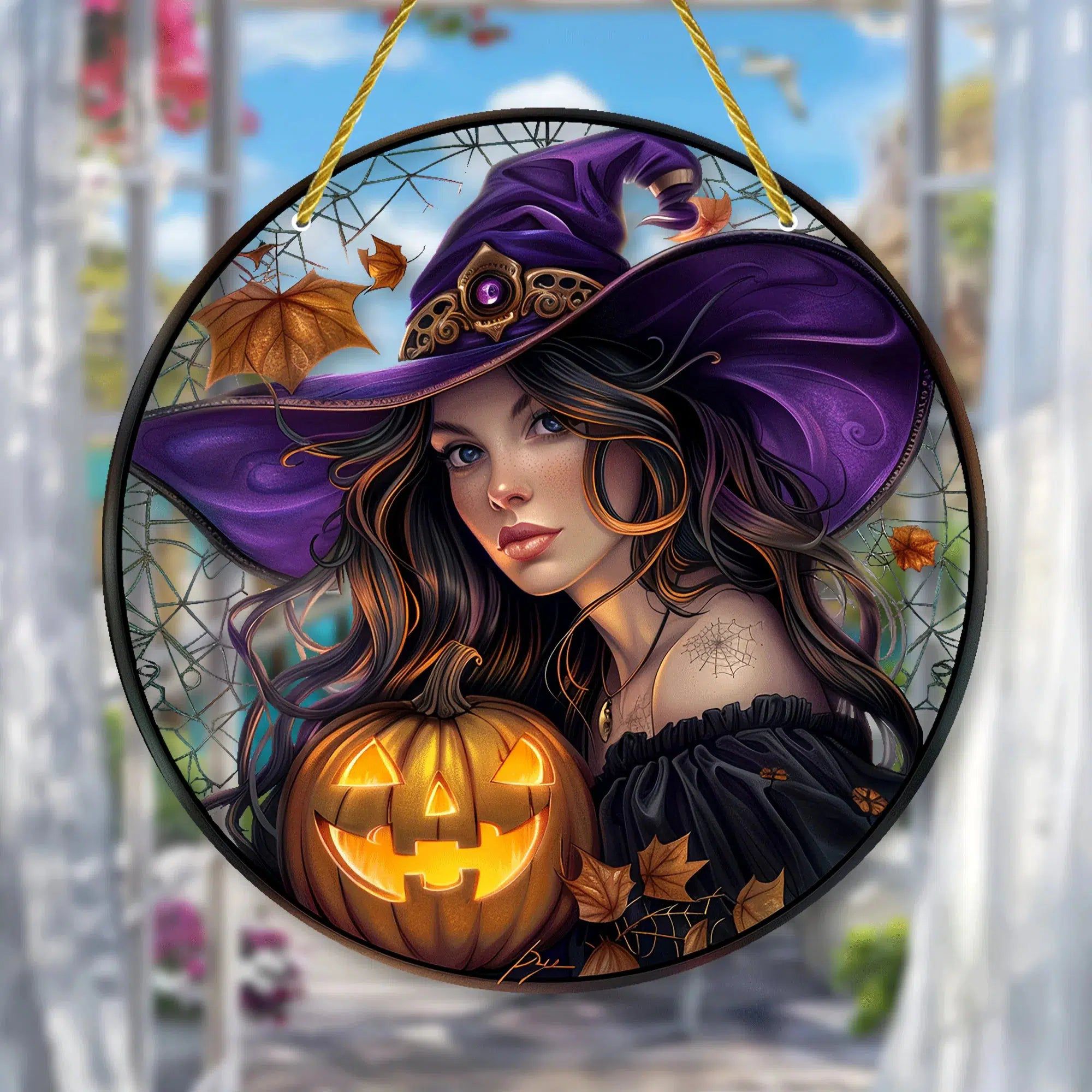 Pumpkin Halloween Witch Suncatcher Spooky Window Hanging-MoonChildWorld