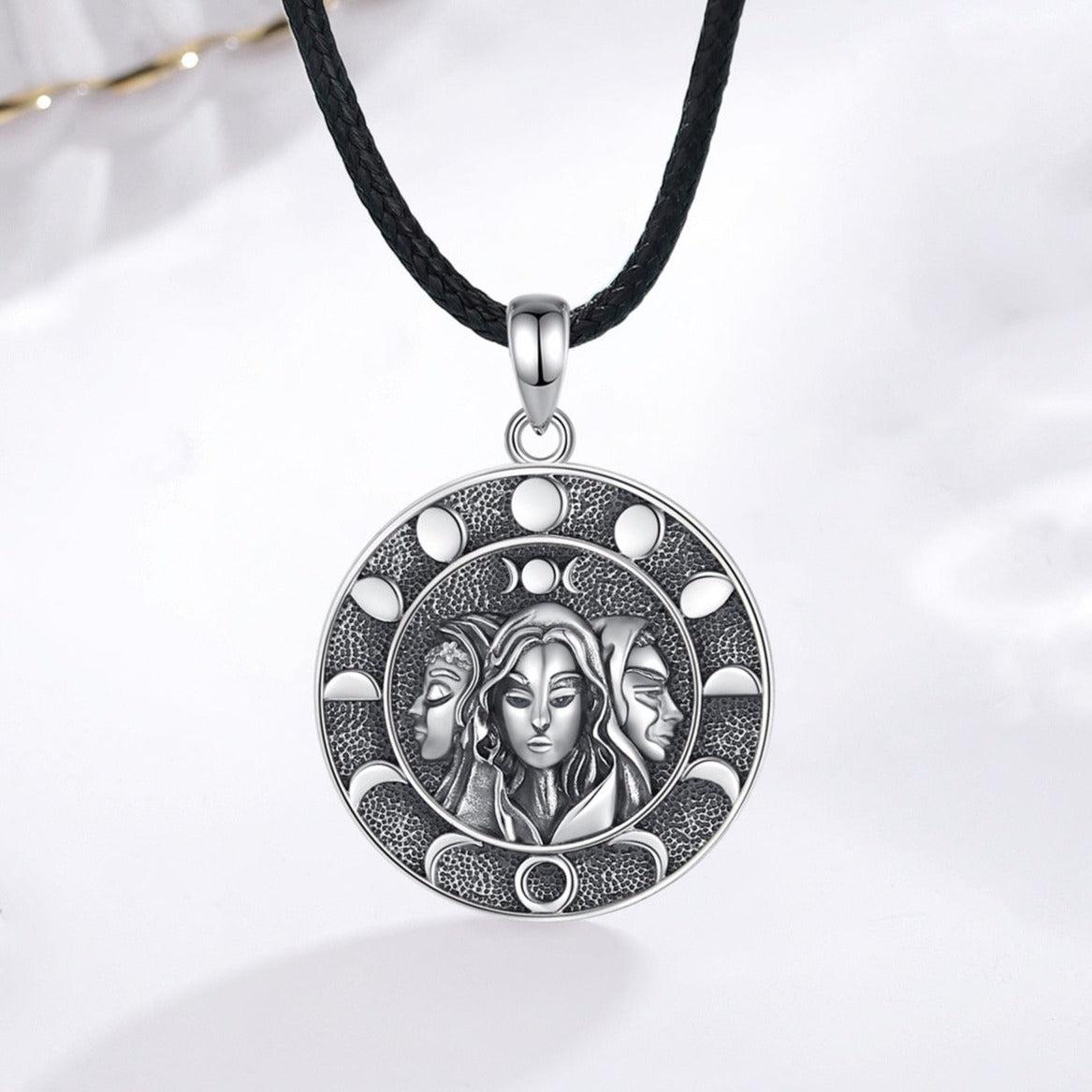 Triple Moon Goddess Necklace Moon Phase Hecate Wiccan Jewelry