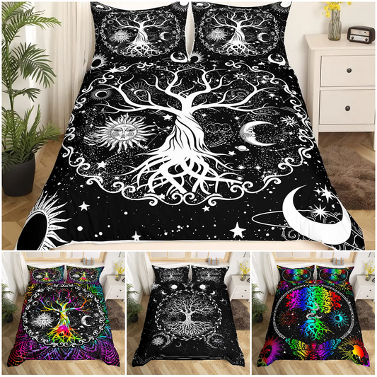 Wicca Pagan Sun Moon Duvet Cover Tree of Life Bedding Set