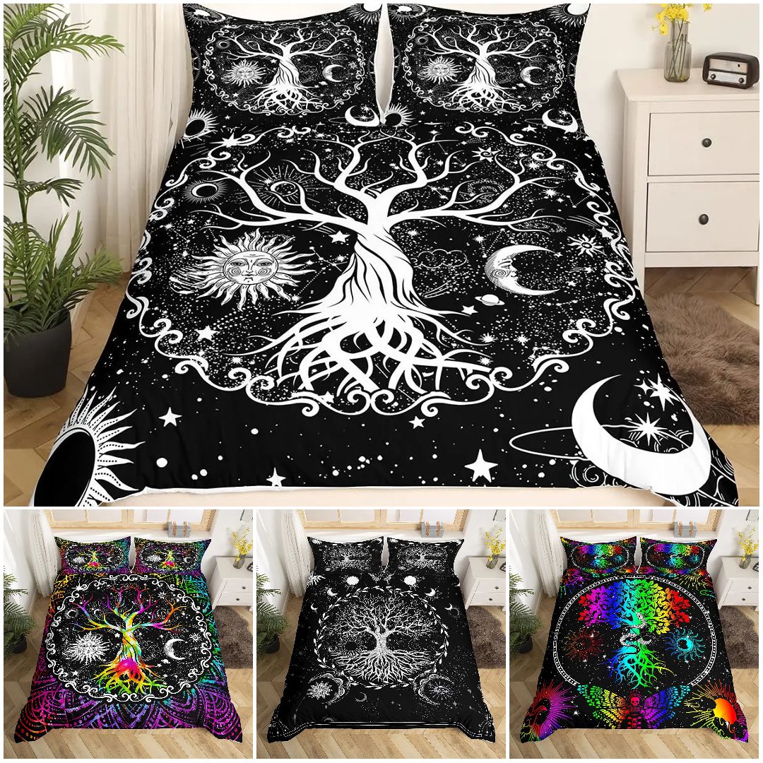 Wicca Pagan Sun Moon Duvet Cover Tree of Life Bedding Set-MoonChildWorld