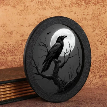 Vintage Gothic Crow Wall Art - Witchy Raven Gothic Wooden Oval Frame Halloween Wall Decoration
