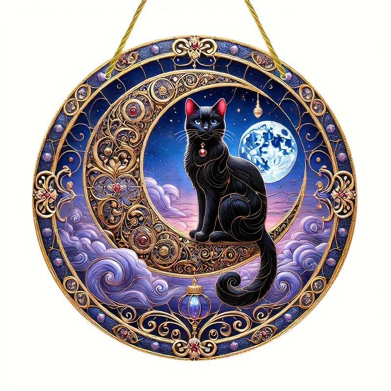 Black Cat Suncatcher Magical Cat Window Decor Witchy Suncatcher-MoonChildWorld