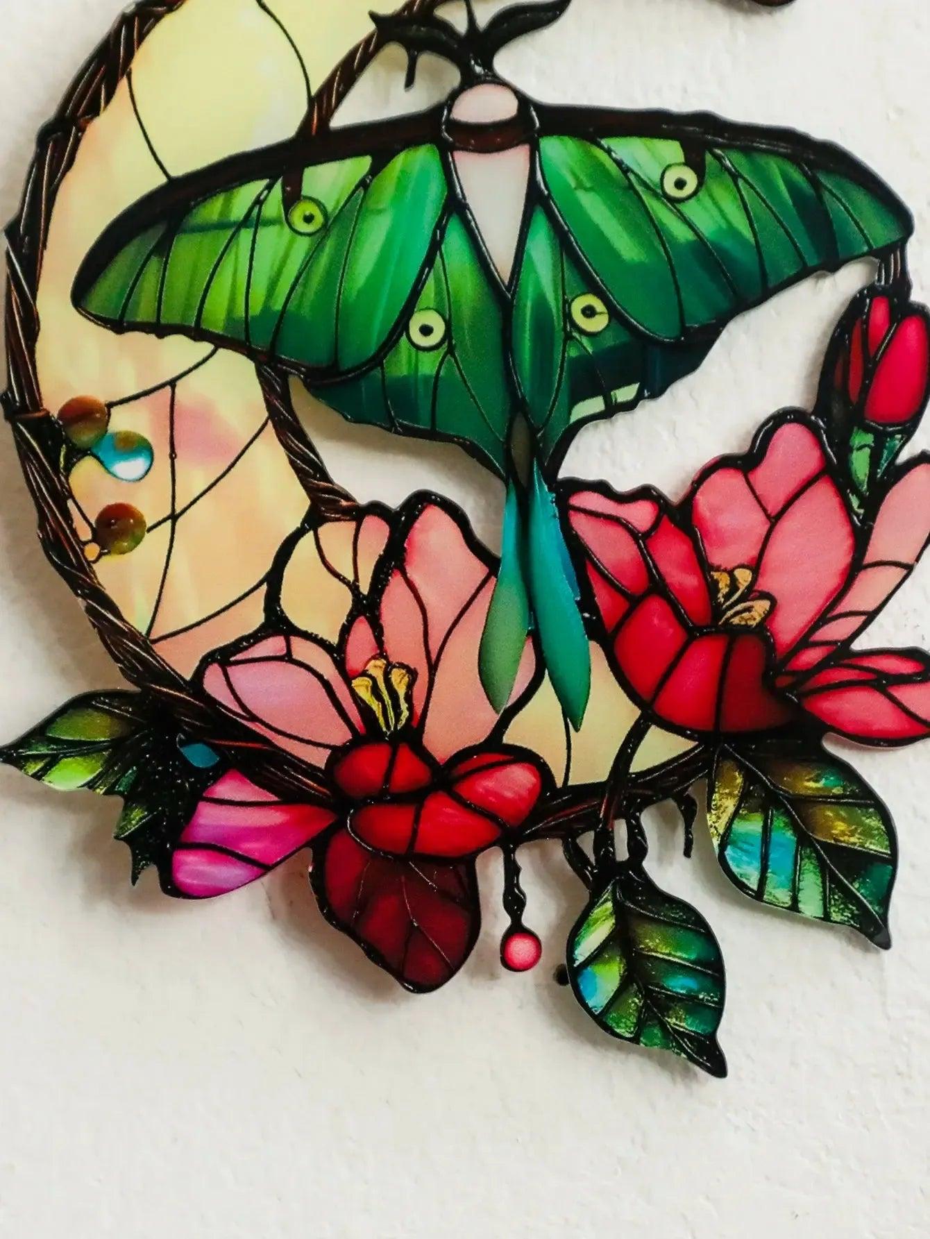 Acrylic Luna Moth & Crescent Moon Wall Hanging Witchy Butterfly Suncatcher-MoonChildWorld