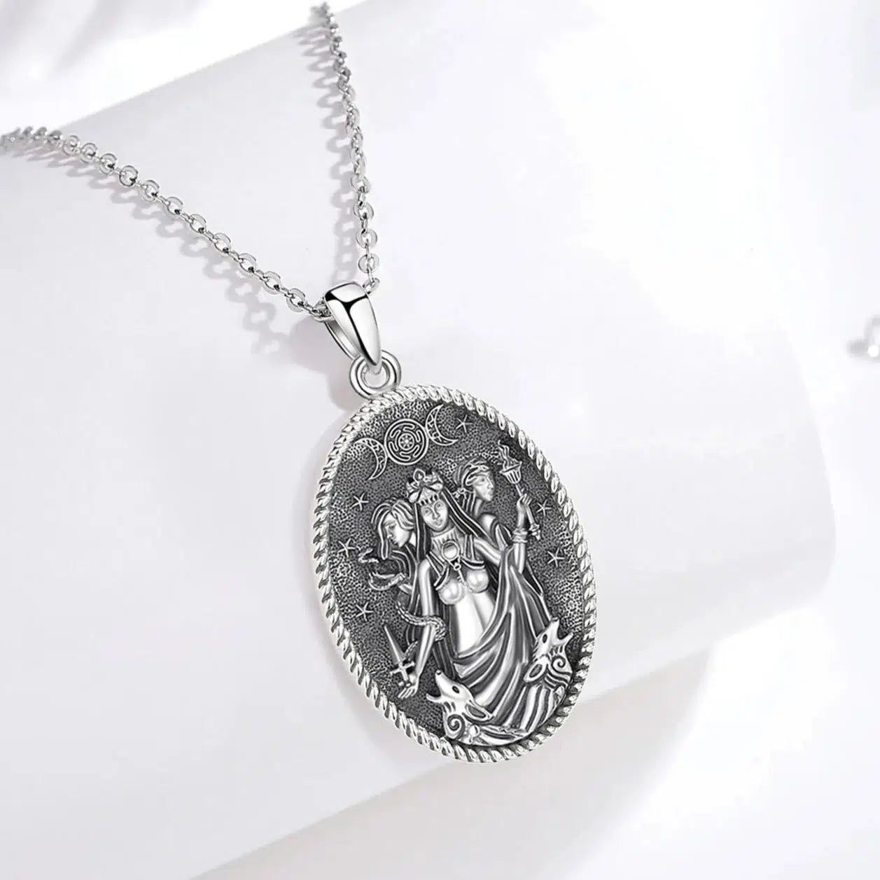 Triple Moon Goddess Necklace Hecate Amulet Pagan Jewelry-MoonChildWorld