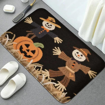 Gothic Doormat Witch Welcome Mat - Spooky Halloween Decor with Cute Scarecrow and Bat