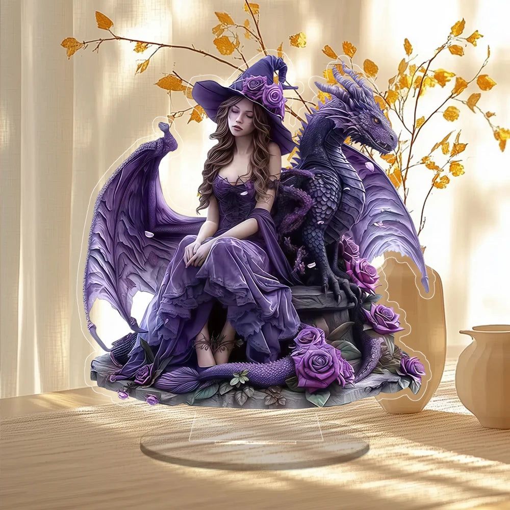 Purple Dragon and Witch Acrylic Decorative Plaque Desktop Decor Witchy Table Ornament-MoonChildWorld