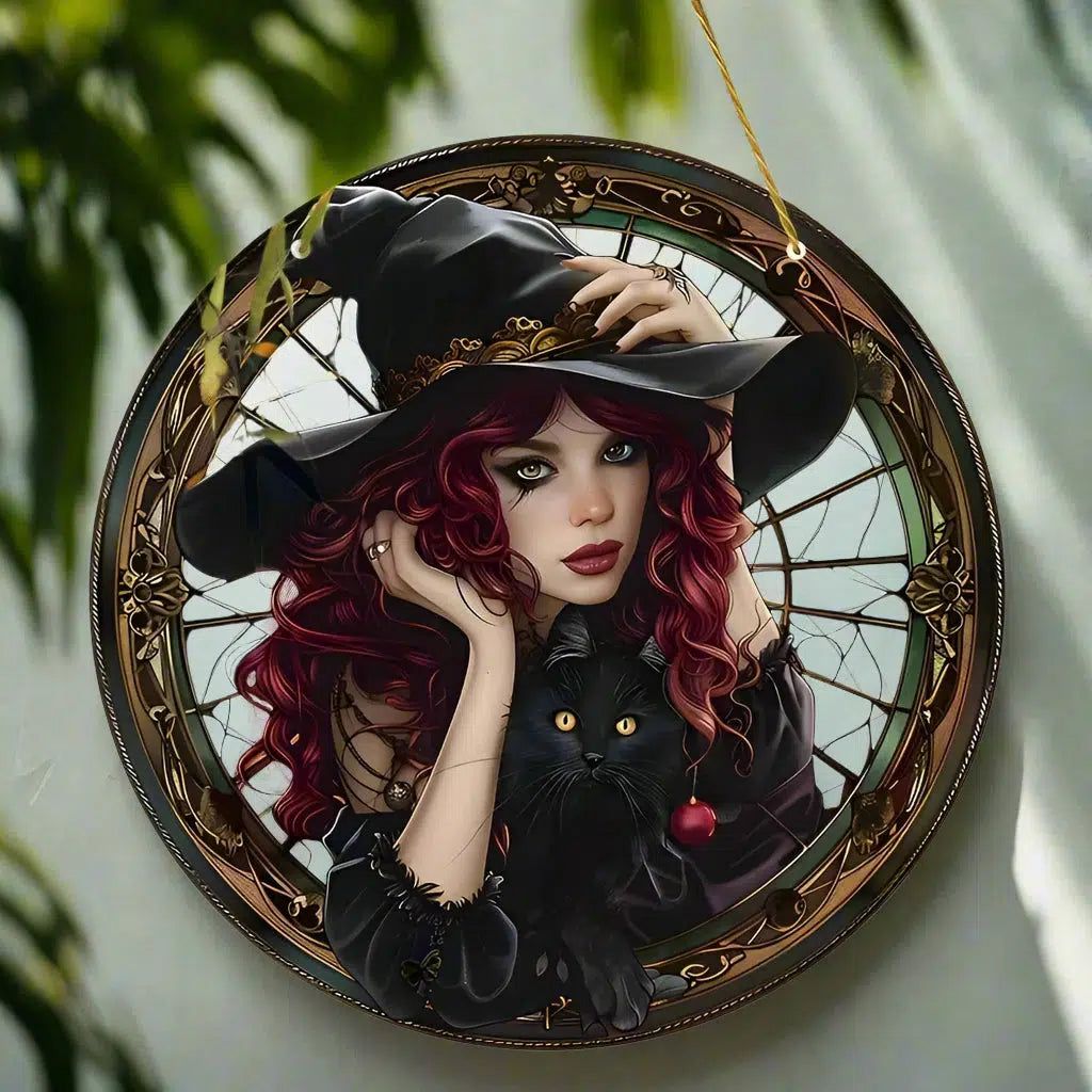 Halloween window decor Witchy suncatcher Gothic window art Witch Hanging Ornament-MoonChildWorld