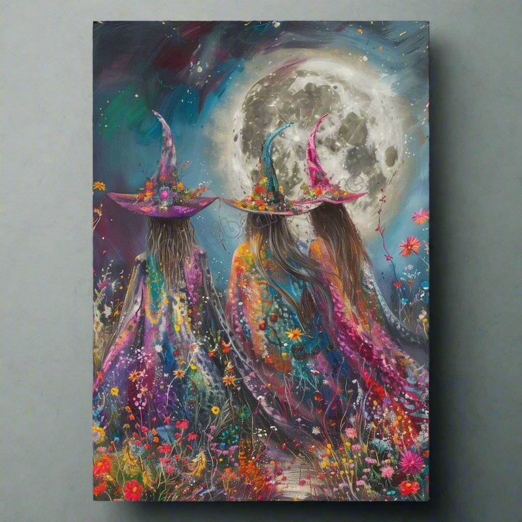 Halloween Full Moon Dark Witch in Wildflowers Mystical Witch Poster Wall Art-MoonChildWorld