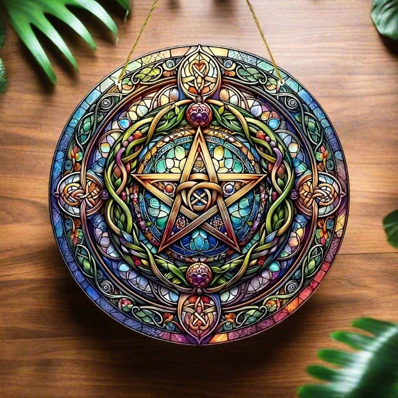 Celtic Knot Pentagram Suncatcher Wicca Pagan Acrylic Round Sign-MoonChildWorld