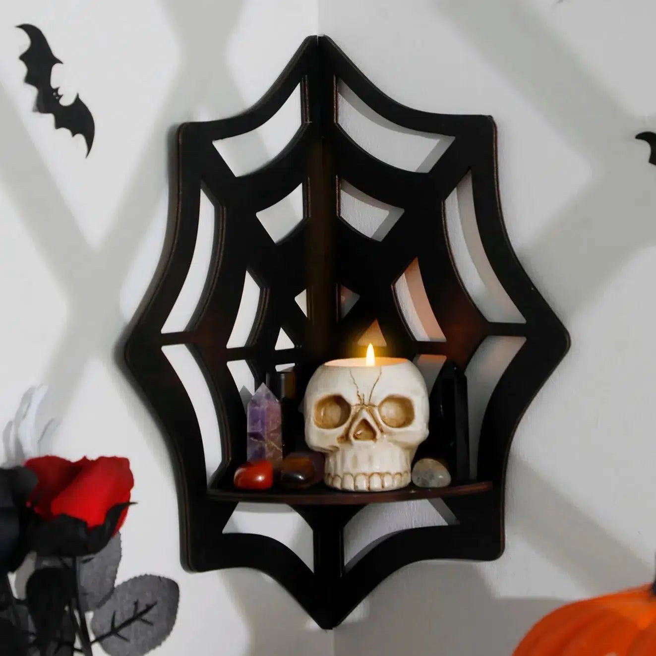 Spider Web Witch Shelf Gothic Halloween Wall Hanging-MoonChildWorld