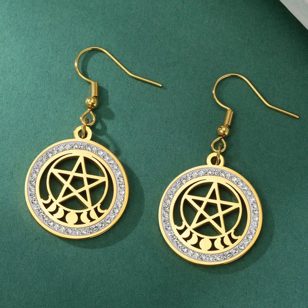 Witchcraft Pentacle Moon phases Earrings-MoonChildWorld