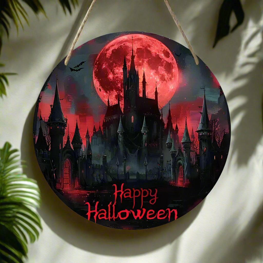 Gothic Haunted House Wooden Sign Witchy Hanging Sign for Halloween-MoonChildWorld