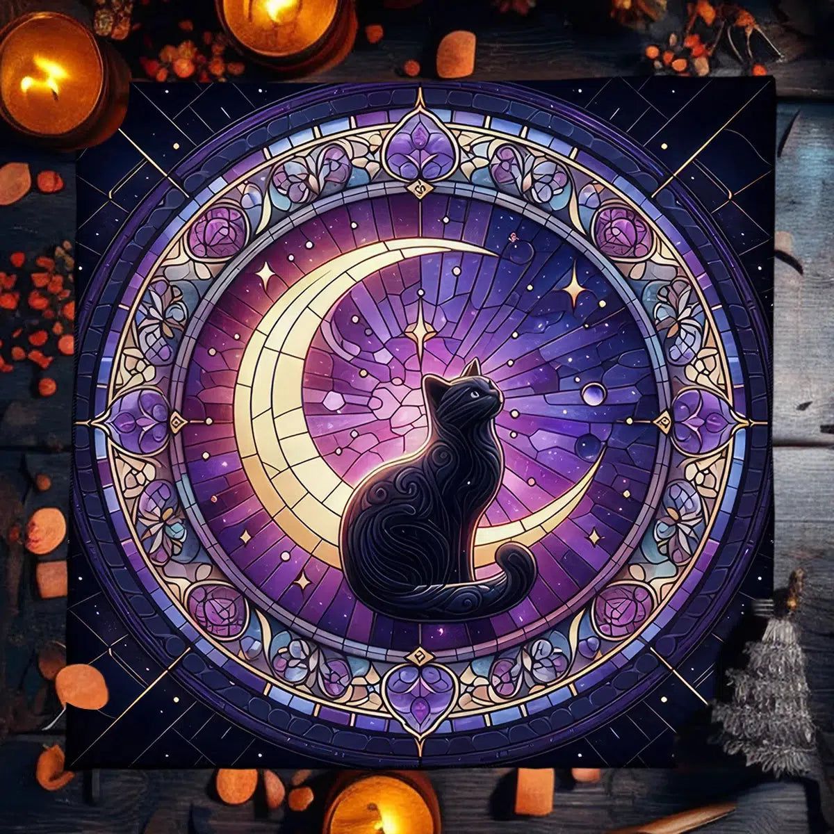 Witchy Cat Tarot Tablecloth Wicca Altar Cloths Witchcraft Divination Tarot Table Cloth-MoonChildWorld