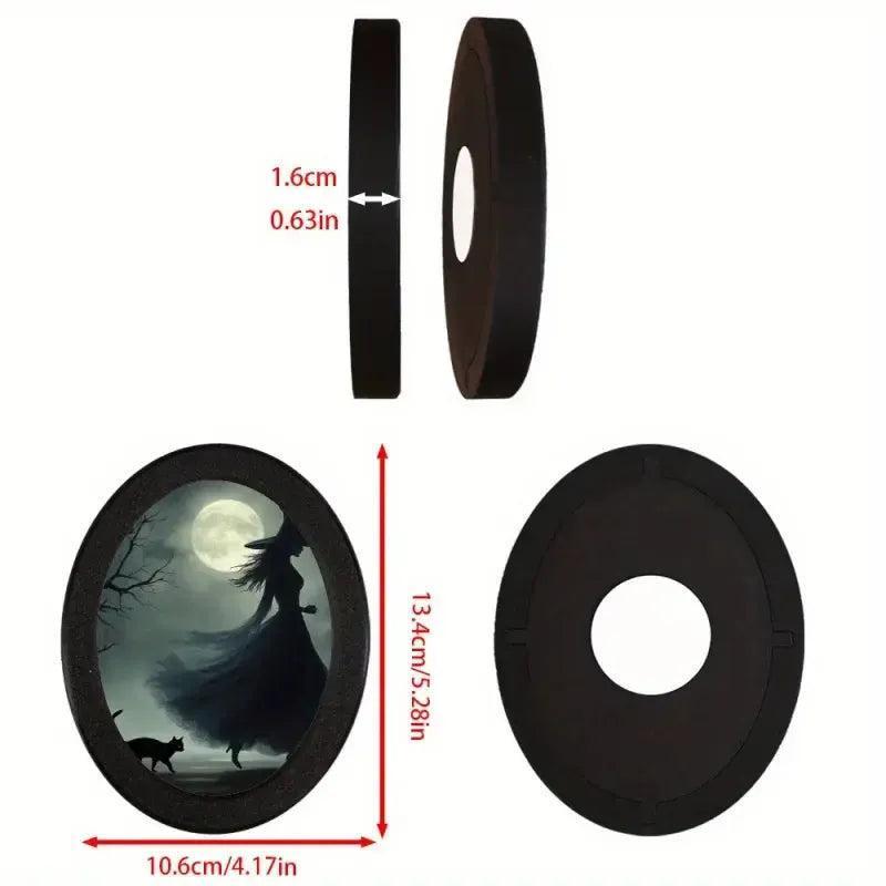 Moonlit Witch Wooden Oval Frame - Gothic Oval Wall Art - Dark Halloween Wall Decoration-MoonChildWorld