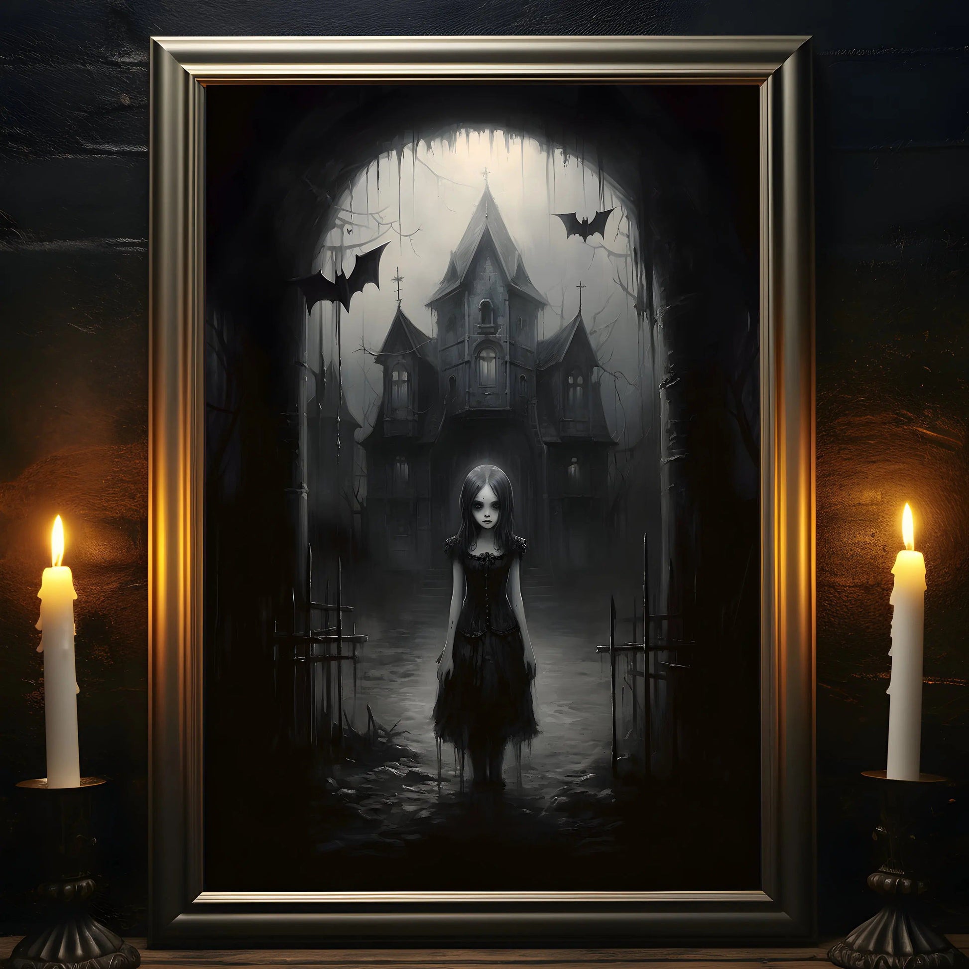 Gothic Spooky Haunted Mansion Posters Witch Canvas-MoonChildWorld