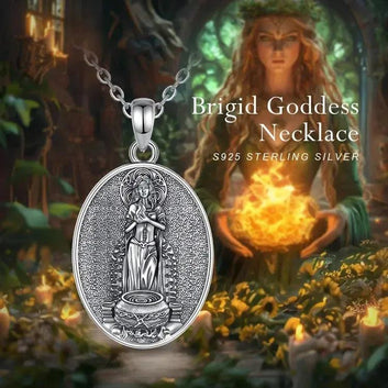 925 Sterling Silver Brigid Goddess Pendant Necklace Celtic Goddess Wicca Pagan Jewelry