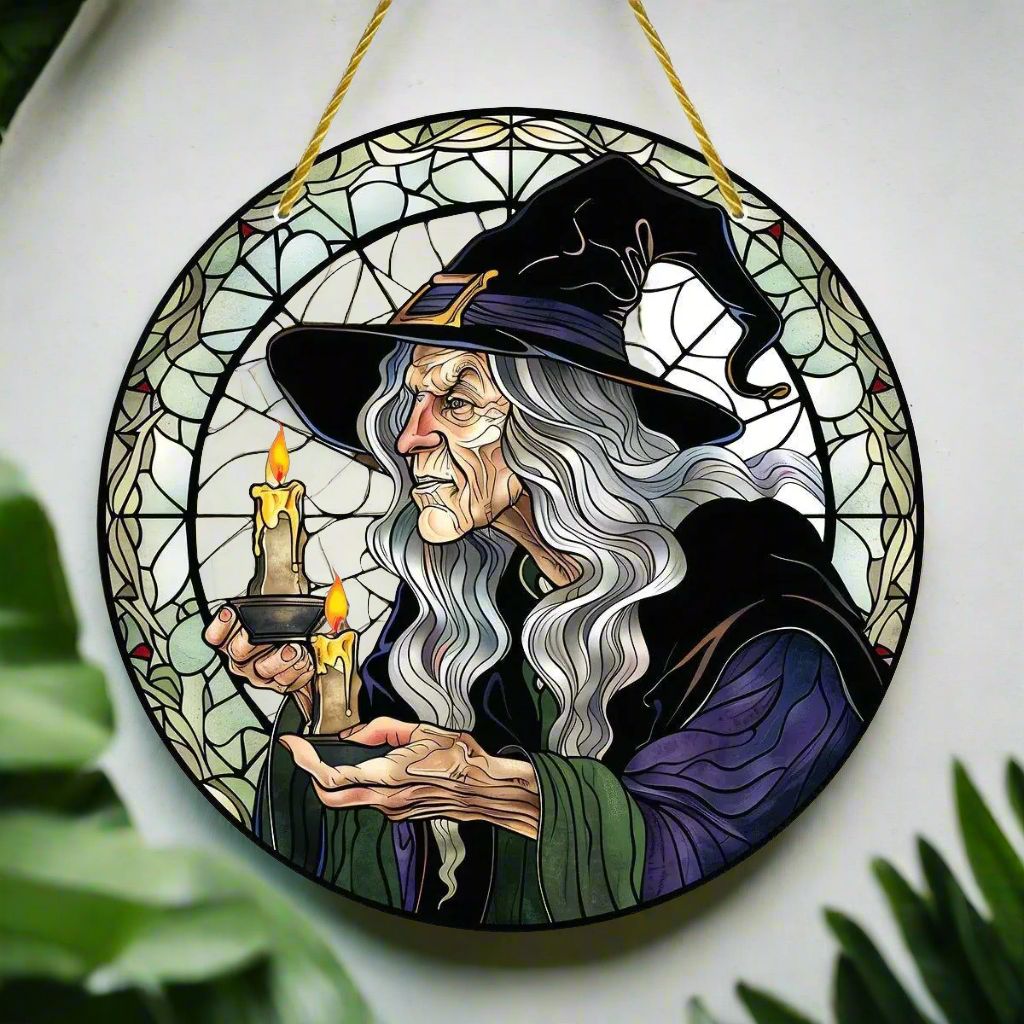 Old Witch Suncatcher Halloween Acrylic Sign-MoonChildWorld