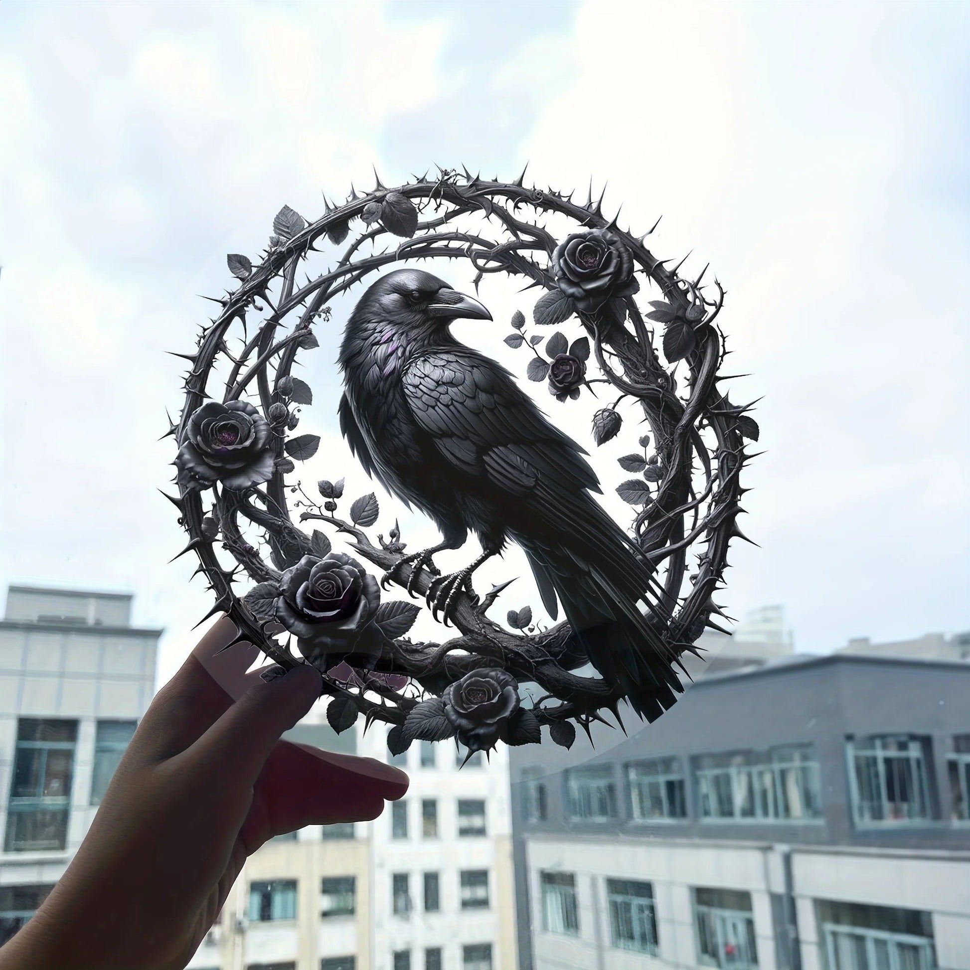 Dark Crow Suncatcher Witchy Raven Gothic Acrylic Round Sign-MoonChildWorld
