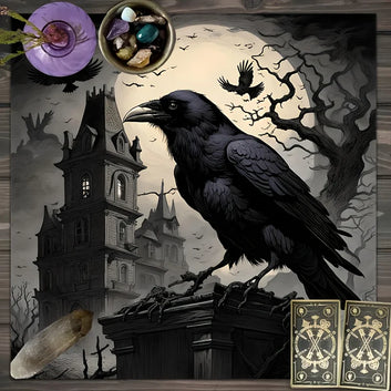 Gothic Moonlight Raven Altar Cloth for Tarot Readings Witchcraft Rituals - Witchy Crow Tablecloth Halloween Decorations