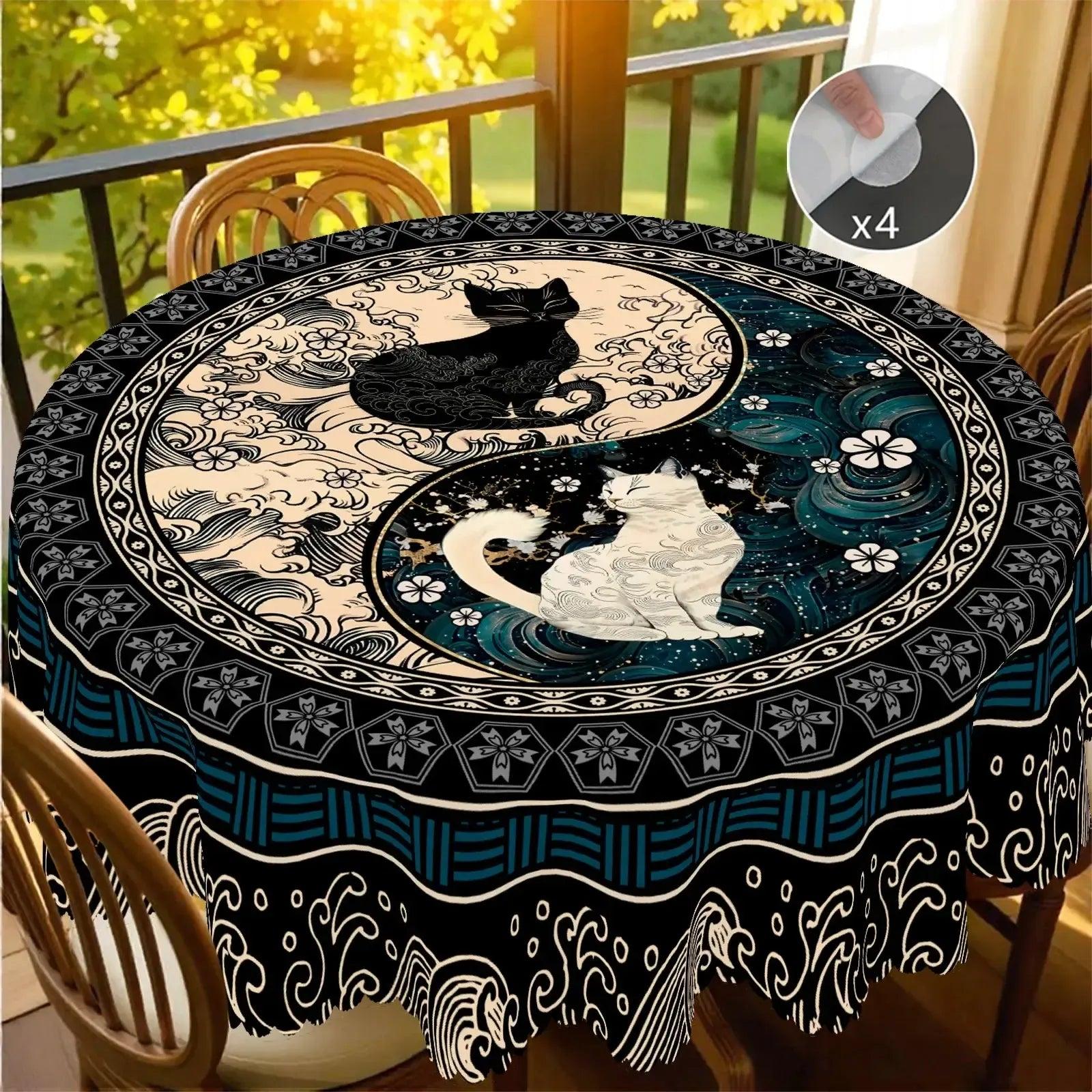 Yin-Yang Cat Spirit Tablecloth-MoonChildWorld