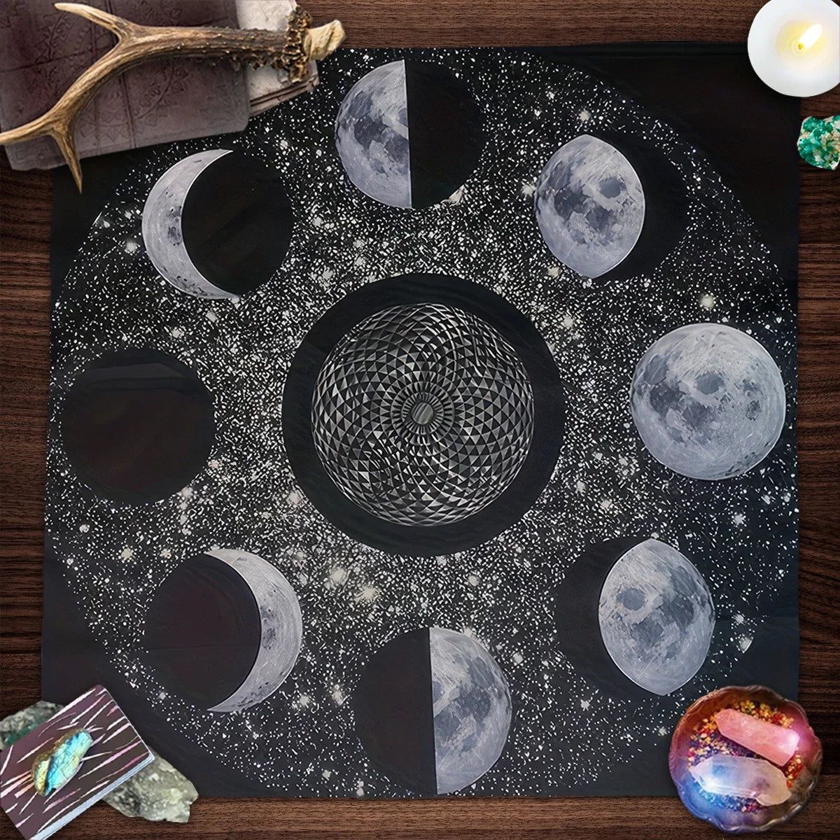 Mystical Moon Phase Tarot Card Tablecloth Wicca Altar Cloths Divination Tarot Card Table Cloth-MoonChildWorld