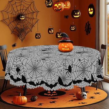 Horror Bat Spider Web Halloween Tablecloth - Gothic Witchy Tablecloth Table Decoration