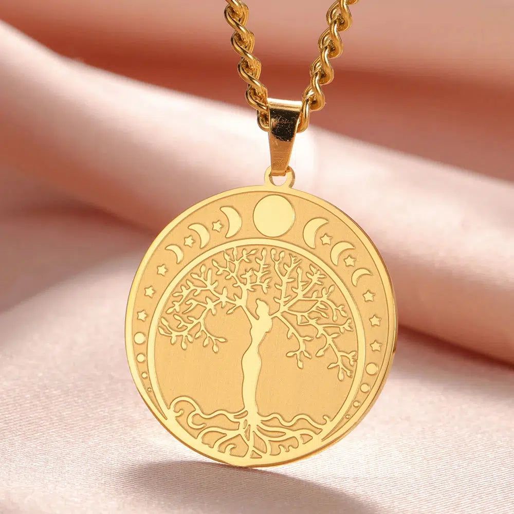 Trinity Knot Tree of Life Necklace Triquetra Moon Phase Tree of life Necklace-MoonChildWorld