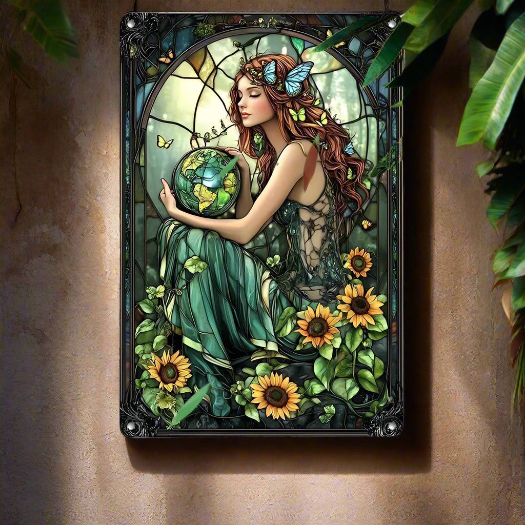 Gaia Goddess Earth Metal Sign Mother Earth Wall Art Mother Earth & Forest Theme Decor-MoonChildWorld