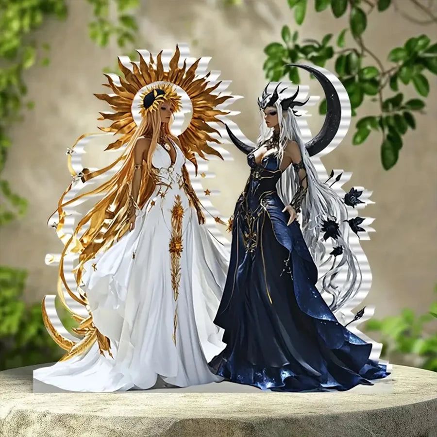 Sun and Moon Goddess Acrylic Decorative Plaque Desktop Decor Celestial Goddess Table Ornament-MoonChildWorld