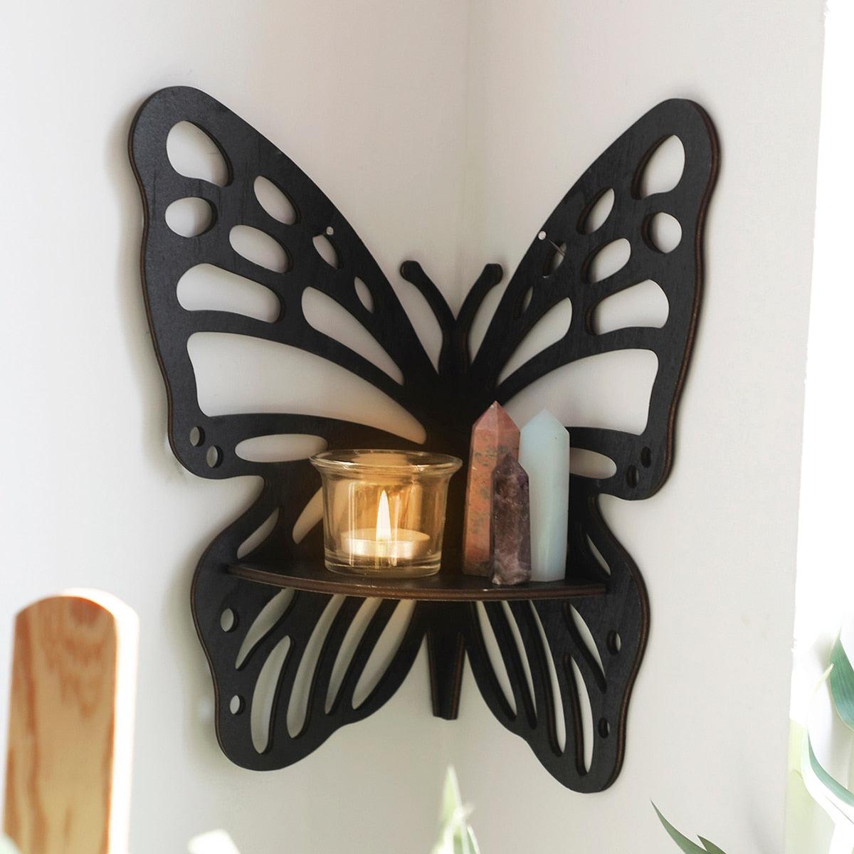 Crystal Shelf Display Butterfly Wooden Wall Shelves-MoonChildWorld