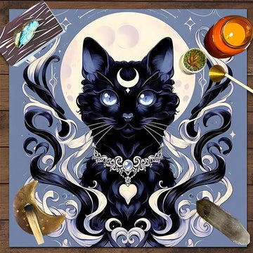 Magic Black Cat Wicca Altar Cloth Witchy Tarot Cloth for Reading Divination Witch Home Decor-MoonChildWorld