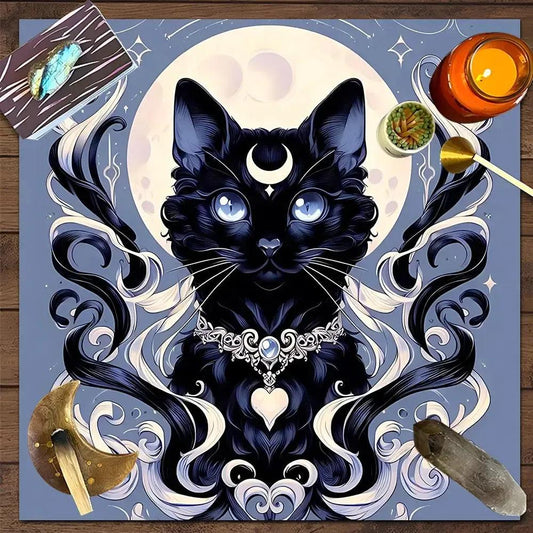 Magic Black Cat Wicca Altar Cloth Witchy Tarot Cloth for Reading Divination Witch Home Decor