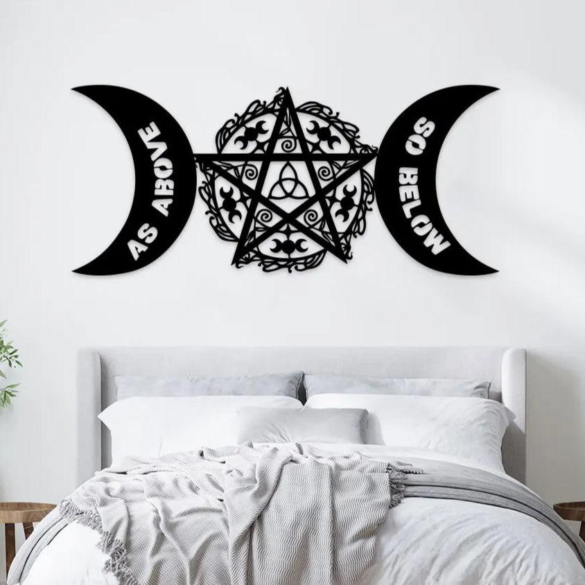 Witchcraft Pentagram Triple Moon Metal Wall Art Wicca Metal Sign Pagan Decor-MoonChildWorld