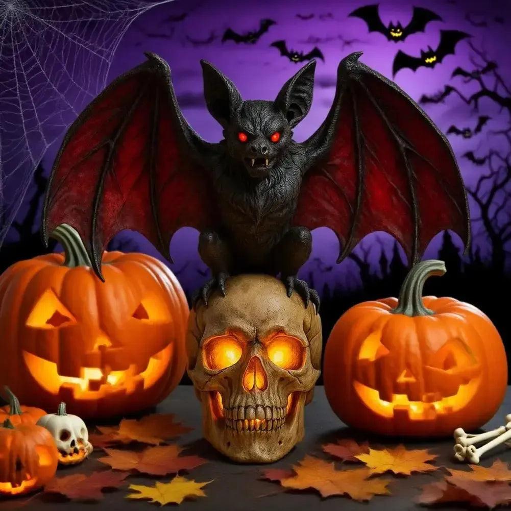 Spooky Halloween Night Light Gothic Bat Skull Lamp for Witchy Halloween Party-MoonChildWorld