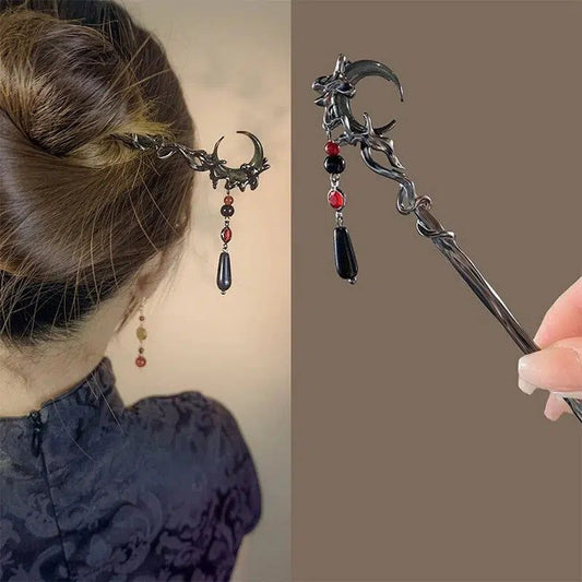 Crystal Crescent Moon Hairpin Witch Gothic Hairpin