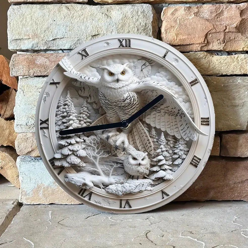 Winter Owl Wall Clock Witchy Wall Clock Pagan Yule Decor-MoonChildWorld