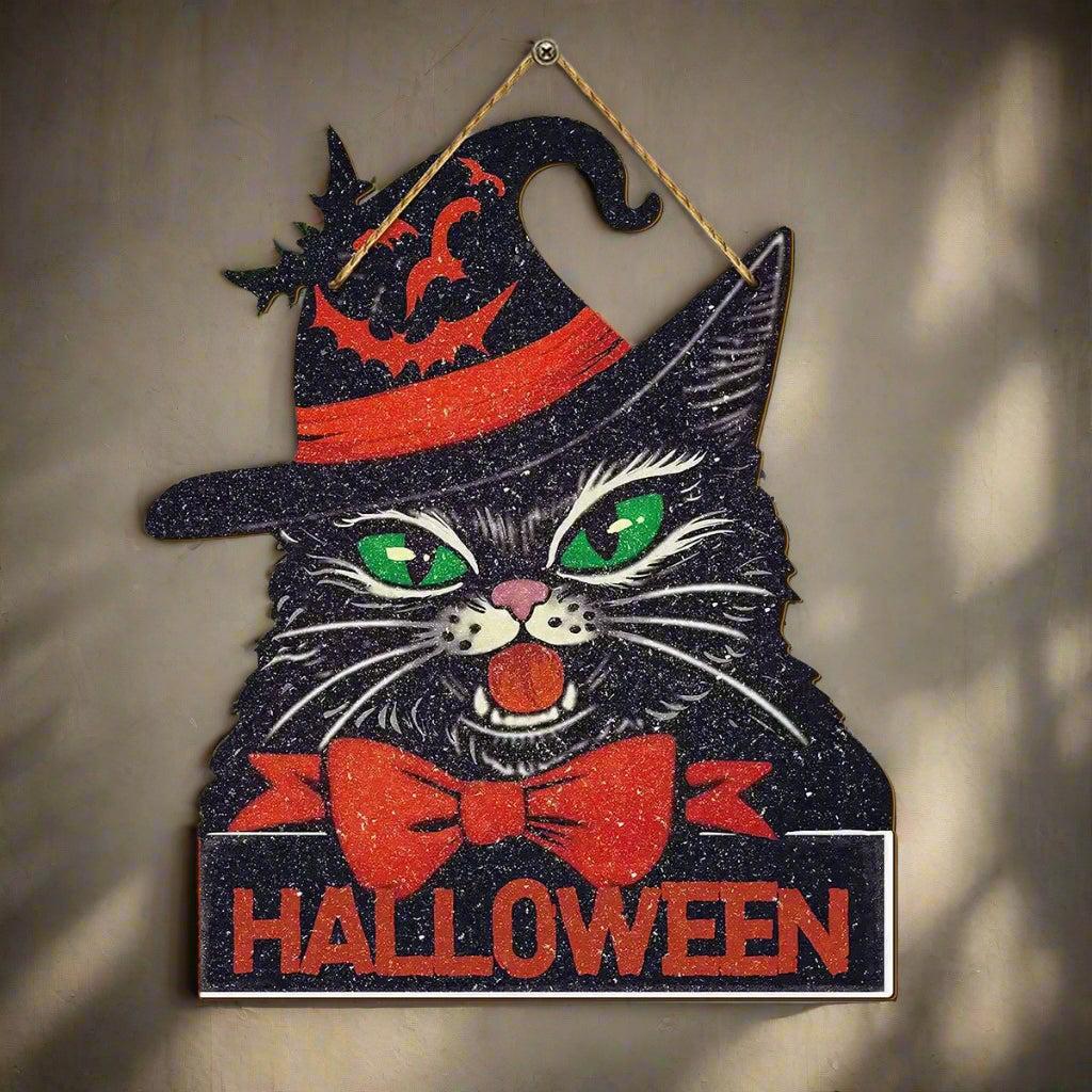 Halloween Hanging Decoration - Black Cat Witchy Welcome Sign - Halloween Wooden Sign for Witch Home Decor-MoonChildWorld