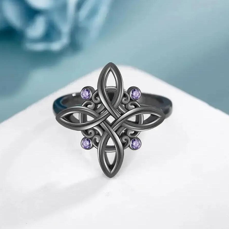 Witchcraft Celtic Knot Ring Mystical Purple Zircon Black 925 Silver Ring Witchy Jewelry-MoonChildWorld