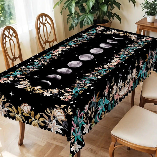 Wicca Moon Phase Tablecloth Floral Wreath Moon Tablecloth
