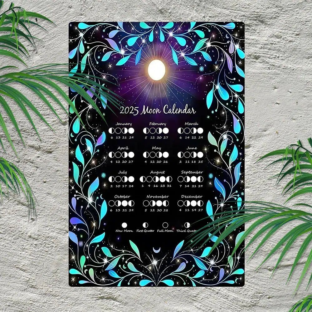 Wiccan Metal Wall Art 2025 Moon Phases Calendar 2025 Lunar Moon Calendar-MoonChildWorld