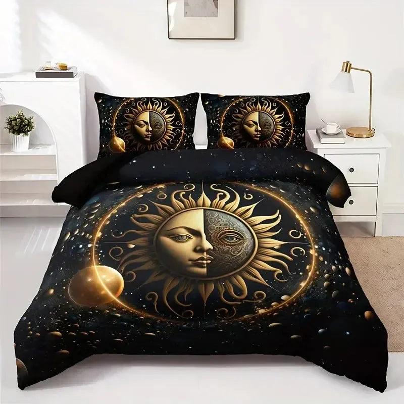 Moon Stars Celestial Duvet Cover Set Wicca Pagan Sun Moon Goddess Bedding Set Home Decor-MoonChildWorld