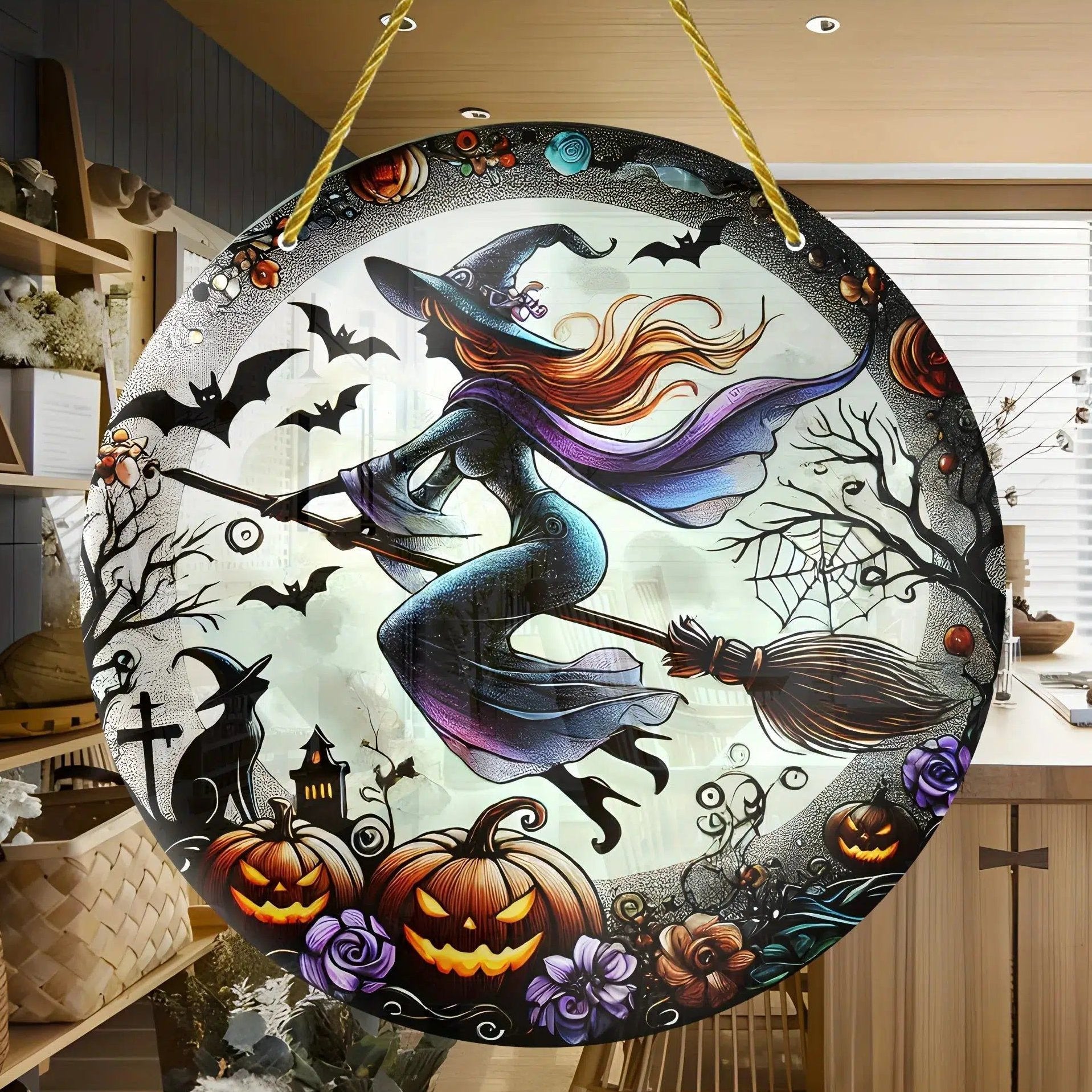 Halloween Witch Suncatcher Spooky Home Decor-MoonChildWorld