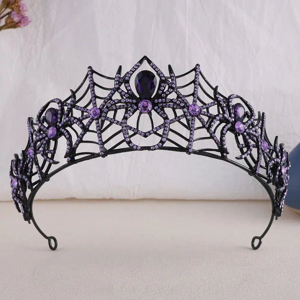 Gothic Spider Crystal Crown Witchy Tiaras for Halloween - Witch Hair Accessories-MoonChildWorld