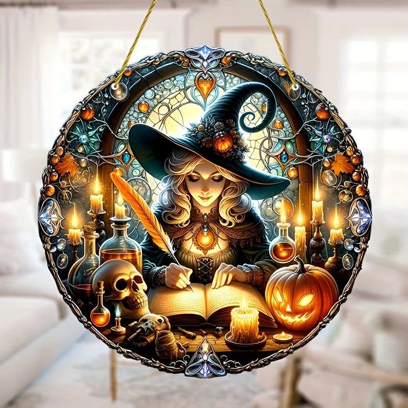Magic Witch Suncatcher Halloween Acrylic Round Sign-MoonChildWorld