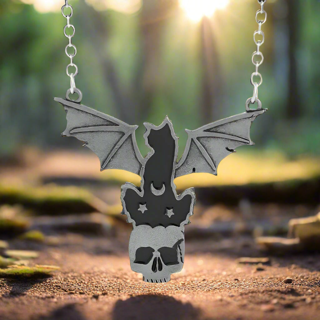 Gothic Black Cat Necklace Bat Horror Skull Witch Necklace Punk Witchcraft Jewelry-MoonChildWorld